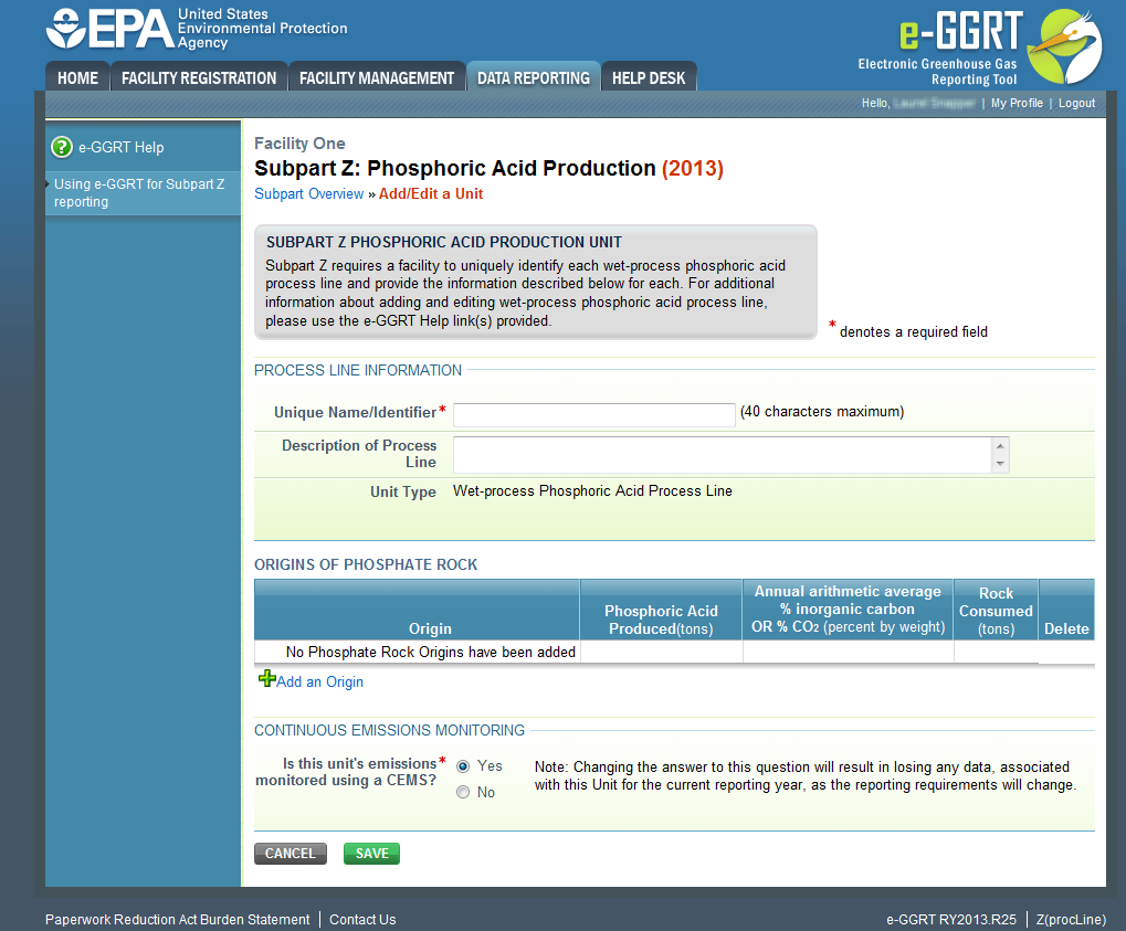 Subpart Z: Step 3 - Enter required information for a unit